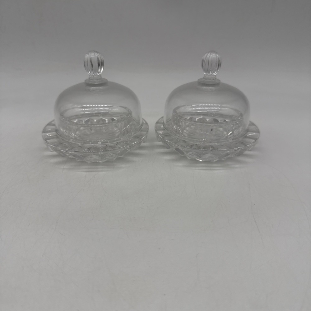 MIKASA ~ Crystal Round Small Covered Butter Dish Salinas Pattern Pair of Two